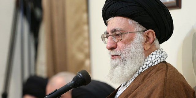 Oct. 19, 2015: Iranian Supreme Leader, Ayatollah Ali Khamenei delivers a speech during a meeting with the officials.