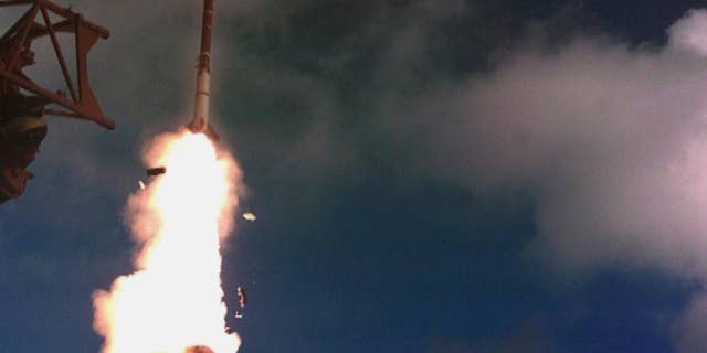 This undated photo provided by the Israel Ministry of Defense shows a test launch of "David's Sling" missile system. Israeli officials said a joint U.S.-Israeli missile defense system has successfully passed a new test this and is expected to be operational next year.
