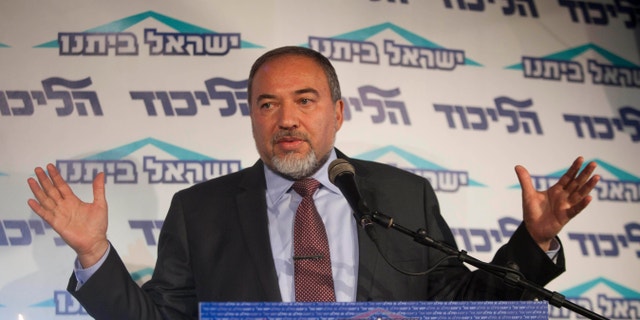Dec. 13, 2012 -Israel's Foreign Minister Avigdor Lieberman speaks to the media during an event in Tel Aviv, Israel.