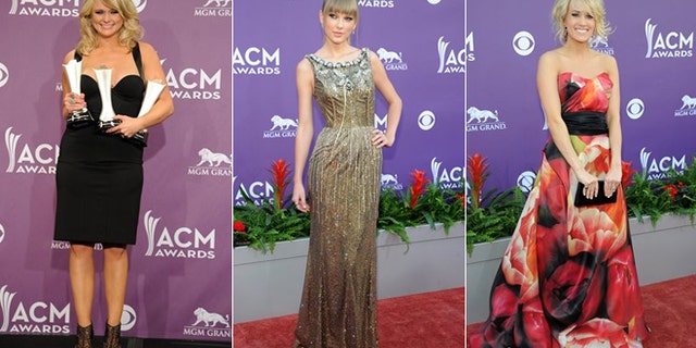 Miranda Lambert, left, Taylor Swift, center and Carrie Underwood attend the 2013 Academy of Country Music Awards.