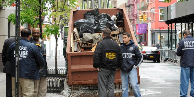 April 23: The last dumpster with material from the basement of 127 Prince Street is removed from the scene in New York. Authorities say no obvious signs of human remains have been found in a Manhattan basement being searched in connection with the 1979 disappearance of 6-year-old Etan Patz.