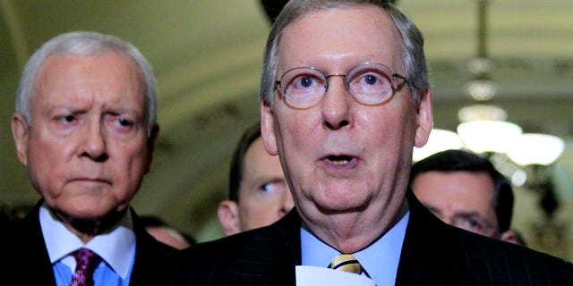Senate Minority Leader Mitch McConnell, R-Ky. speaks to reporters on Capitol Hill in Washington, Wednesday, June 29, 2011.