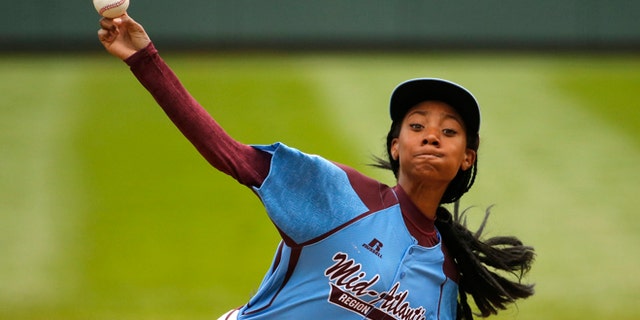Aug. 15, 2014: Pennsylvania's Mo'ne Davis delivers in the first inning against Tennessee during a baseball game in United States pool play at the Little League World Series tournament in South Williamsport, Pa.