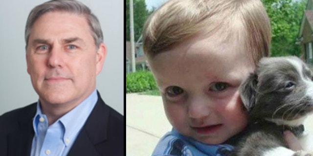 Chimerix CEO Kenneth Moch (L) and 7-year-old Josh Hardy (R)