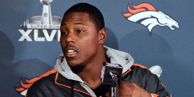 Knowshon Moreno during a news conference Monday, Jan. 27, 2014, in Jersey City, N.J.