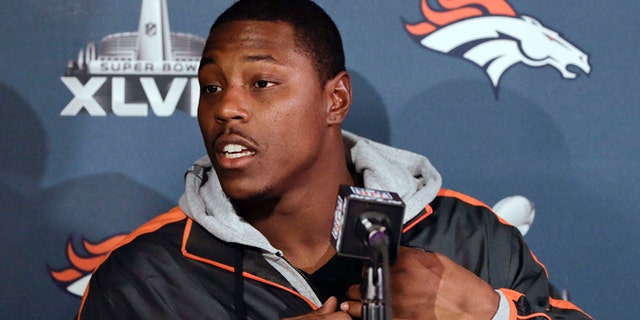 Knowshon Moreno during a news conference Monday, Jan. 27, 2014, in Jersey City, N.J.