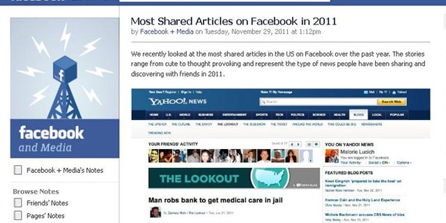 A list published on Facebook purports to reveal the most "shared" stories of 2011 -- but it remains unclear just how comprehensive that list is.
