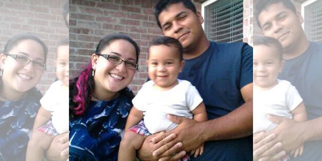 Marlise Munoz, left, her husband Erick, right, and their one-year-old child in Aug. 2013.