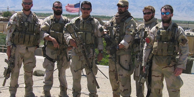 Navy file photo of Navy SEALs operating in Afghanistan in support of Operation Enduring Freedom. From left to right, sonar technician (surface) Petty Officer 2nd Class Matthew G. Axelson, of Cupertino, Calif.; Senior Chief information systems technician Daniel R. Healy, of Exeter, N.H.; quartermaster Petty Officer 2nd Class James Suh, of Deerfield Beach, Fla.; hospital corpsman Petty Officer 2nd Class Marcus Luttrell; machinist's mate Petty Officer 2nd Class Eric S. Patton, of Boulder City, Nev.; and Lt. Michael P. Murphy, of Patchogue, N.Y. With the exception of Luttrell, all were killed June 28, 2005, by enemy forces while supporting Operation Red Wing.