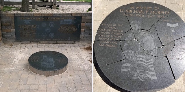 The original monument at Lt. Michael P. Murphy Memorial Park in Lake Ronkonkoma was shattered into pieces by a teenager in July.