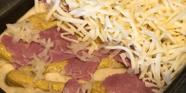 A Detroit-style eatery in New York City uses mustard instead of tomato sauce on one of their pizzas.