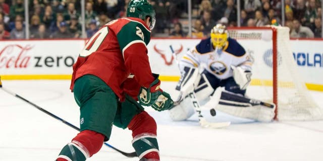 Tuesday, Jan. 12: Minnesota Wild defenseman Ryan Suter scores a short-handed goal in the second period against Buffalo Sabres goalie Linus Ullmark at Xcel Energy Center in St. Paul, Minn.