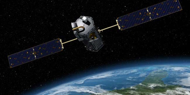 An artist's conception of the Orbiting Carbon Observatory.