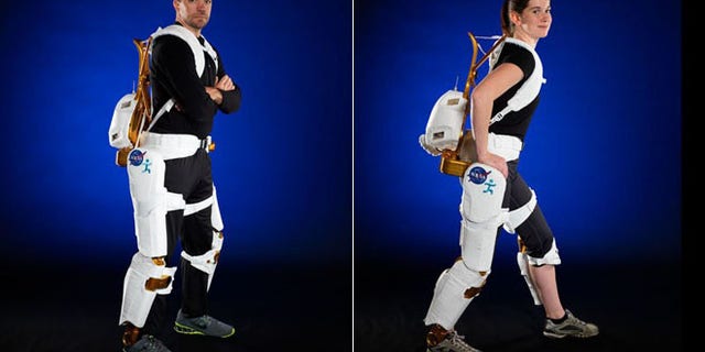 Engineers demonstrate the X1 Robotic Exoskeleton for resistive exercise, rehabilitation and mobility augmentation in the Advanced Robotics Development Lab.