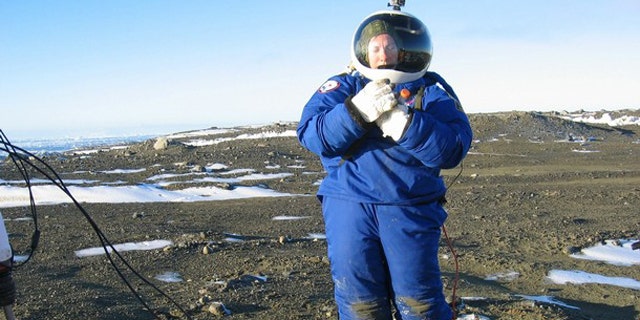 Argentine aerospace engineer Pablo de Leon, a NASA team member, tests a space suit designed for possible use in Mars at Argentina's Marambio base in Antarctica. The NDX-1 space suit, designed by De Leon, endured frigid temperatures and winds of more than 47 mph (75 kph) as researchers tried out techniques for collecting soil samples on Mars.The $100,000 prototype suit, created with NASA funds, is made out of more than 350 materials, including tough honeycomb Kevlar and carbon fibers to reduce its weight without losing resistance.