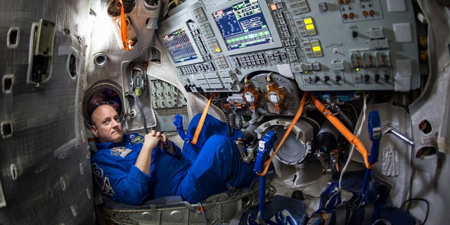 NASA astronaut Scott Kelly is seen inside a Soyuz simulator at the Gagarin Cosmonaut Training Center (GCTC), Wednesday, March 4, 2015 in Star City, Russia.