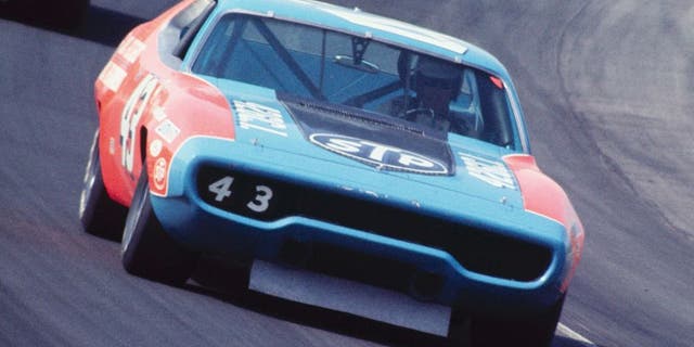 UNITED STATES - MARCH 06: 1972 Miller 500 - NASCAR - Ontario Motor Speedway. Team owner (Petty Enterprises) and driver Richard Petty drives his '72 Plymouth to a fourth place finish. (Photo by Bob D'Olivo/The Enthusiast Network/Getty Images)