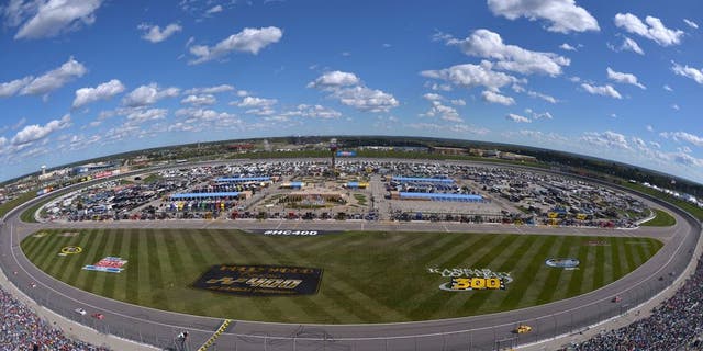 KANSAS CITY, KS - OCTOBER 05: A general view of the track during the NASCAR Sprint Cup Series Hollywood Casino 400 at Kansas Speedway on October 5, 2014 in Kansas City, Kansas. (Photo by Jonathan Moore/Getty Images)
