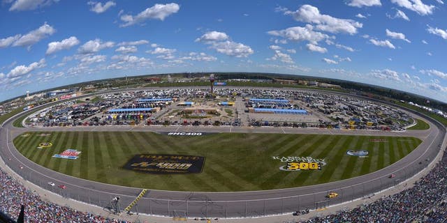 KANSAS CITY, KS - OCTOBER 05: A general view of the track during the NASCAR Sprint Cup Series Hollywood Casino 400 at Kansas Speedway on October 5, 2014 in Kansas City, Kansas. (Photo by Jonathan Moore/Getty Images)