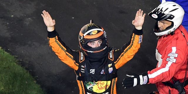 DAYTONA BEACH, FL - JULY 06: Austin Dillon, driver of the #3 Bass Pro Shops Chevrolet, gestures to the crowd after being involved in an on-track incident during the NASCAR Sprint Cup Series Coke Zero 400 Powered by Coca-Cola at Daytona International Speedway on July 6, 2015 in Daytona Beach, Florida. (Photo by Jared C. Tilton/NASCAR via Getty Images)