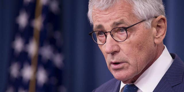 In this Thursday, Jan. 22, 2015, file photo outgoing Defense Secretary Chuck Hagel speaks during a news conference at the Pentagon. With NATO officials calling Russia more unpredictable now than during the Cold War, alliance defense ministers on Thursday, Feb. 5, 2015, are expected to approve further measures to enhance NATO's ability to deter and, if necessary, respond to military threats from Moscow, officials said. (AP Photo/Cliff Owen)