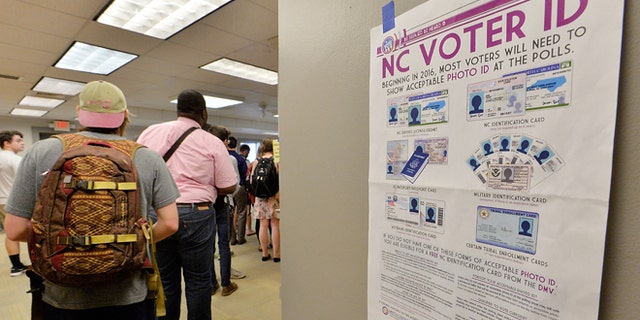 Students wait in line to vote in the primaries at Pullen Community Center on March 15, 2016 in Raleigh, North Carolina.