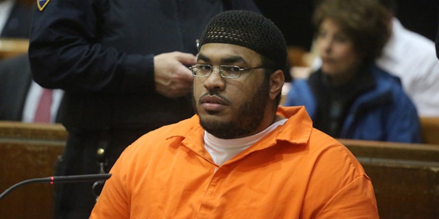 Jose Pimentel appears in a courtroom in New York, Wednesday, Feb. 19, 2014. Pimentel, accused of building homemade bombs to wage holy war in New York City, pleaded guilty Wednesday to a terrorism charge less than a week before his scheduled trial in a rare state-level terrorism case. With the plea, Pimentel, 29, was promised a sentence of 16 years in prison. He would have faced a minimum of 15 years to life if convicted of the top charge, a high-level weapons possession offense as a terrorism crime. (AP Photo/The Daily News, Jefferson Siegel, Pool)