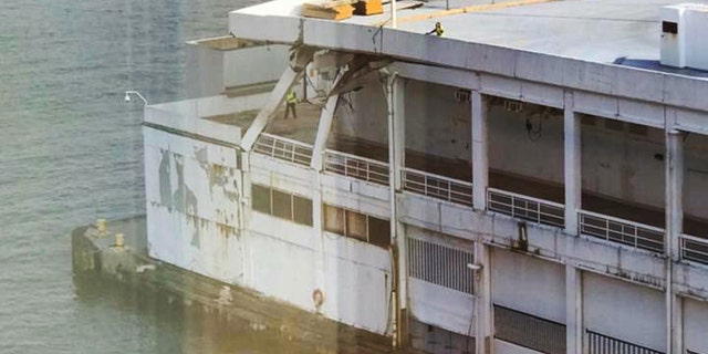 Carnival Cruise's newest ship strikes Manhattan dock. Photo Kelly Banks Facebook
