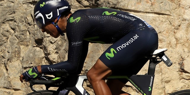 Nairo Alexander Quintana of Colombia riding for Movistar Team rides during the stage thirteen individual time trial, a 37.5km stage from Bourg-Saint-Andéol to La Caverne du Pont-d'Arc on July 15, 2016 in Bourg-Saint-Andeol, France.