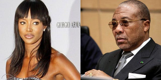 Naomi Campbell, left, and Charles Taylor, former president of Liberia.