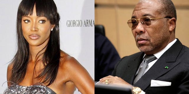 Naomi Campbell, left, and Charles Taylor, former president of Liberia.