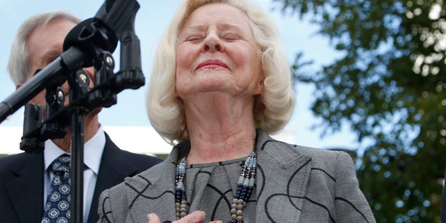 Sept. 21, 2015: Yvonne Bertolet reacts during a news conference regarding a verdict for the death of her daughter, Toni Henthorn, outside federal court in Denver. A federal jury convicted Toni Henthorn's husband, Harold Henthorn, of murder for pushing his wife to her death off a cliff in a remote part of Rocky Mountain National Park as they hiked to celebrate their wedding anniversary in 2012. (AP Photo/David Zalubowski)