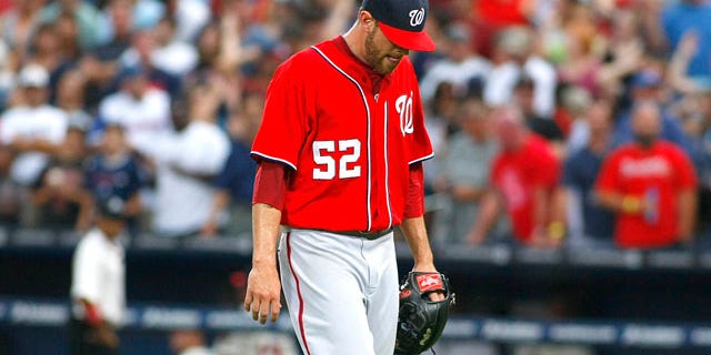 Sept. 15, 2012: Washington Nationals relief pitcher Ryan Mattheus leaves the field in the eighth inning at their MLB National League baseball game against the Atlanta Braves at Turner Field in Atlanta, Georgia.