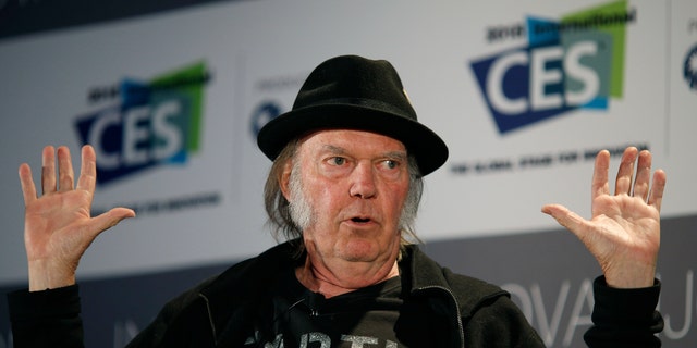 Musician Neil Young speaks during a session at the International CES Wednesday, Jan. 7, 2015, in Las Vegas.