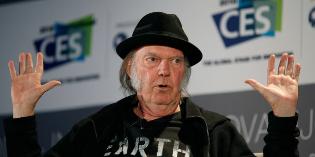 Musician Neil Young speaks during a session at the International CES Wednesday, Jan. 7, 2015, in Las Vegas.