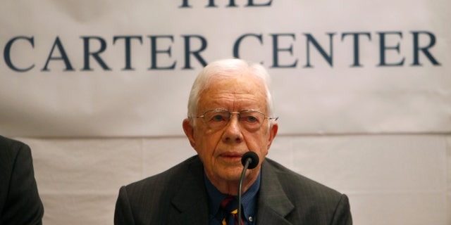 April 1, 2013 - Former U.S. President Jimmy Carter addresses a press conference in Katmandu.