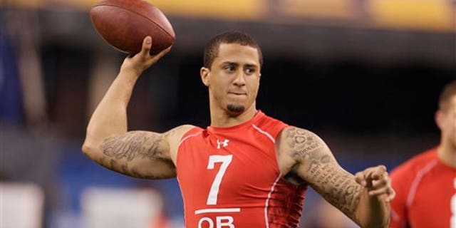 February 27: Nevada quarterback Colin Kaepernick during the NFL football scouting combine in Indianapolis.