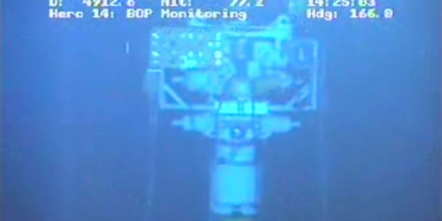 July 17, 2010: The containment stack is shown at the site of the Deepwater Horizon oil spill in the Gulf of Mexico.