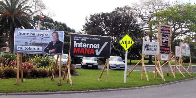 Sept. 8, 2014 - Election billboards in Kaitaia, New Zealand. New Zealand has more restrictive campaigning & media rules than most developed nations and when voters go to polls Saturday, Sept. 20, there will be almost nothing about the election on TV or the Internet.