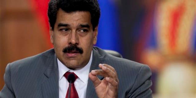 Venezuela's President Nicolás Maduro speaks during a press conference at the Miraflores presidential palace in Caracas, Venezuela.