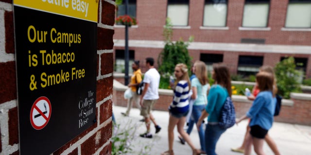 Students take an orientation tour of a college in Albany, N.Y.
