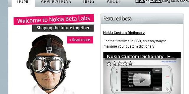 A screen shot of the web site of Nokia Beta Labs, where the company shares new beta software and technologies.