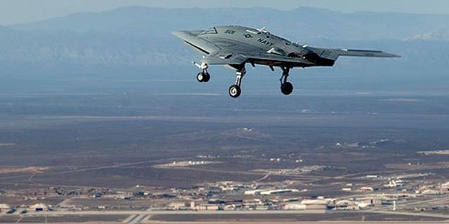 The very autonomous X-47B in flight.