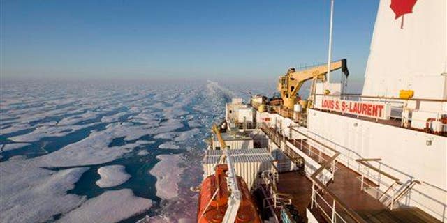 A file photo of he Canadian Coast Guard icebreaker Louis S. St-Laurent. In August, a cruise ship will travel through the Northwest Passage.