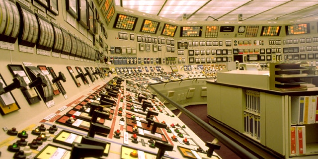 Control room at a nuclear power plant on the aging U.S. electric grid.