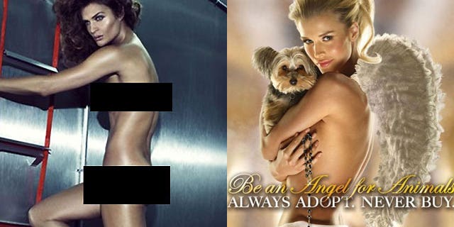 Helena Christensen in a new Reebok ad (left) and Joanna Krupa for PETA