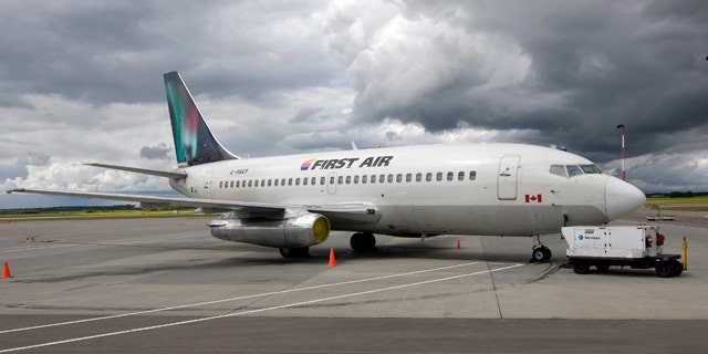 In this July 15, 2009, photo, a Boeing 737 (737-200) jetliner is seen in Edmonton, Canada. A Boeing 737 operated by First Air crashed near Resolute Bay, Nunavut, killing 12 people on Saturday, Aug. 20, 2011, in Canada.