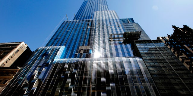 April 24, 2014: One57, a new luxury skyscraper apartment building designed by French architect Christian de Portzamparc which is under construction on New York City's West 57th street.