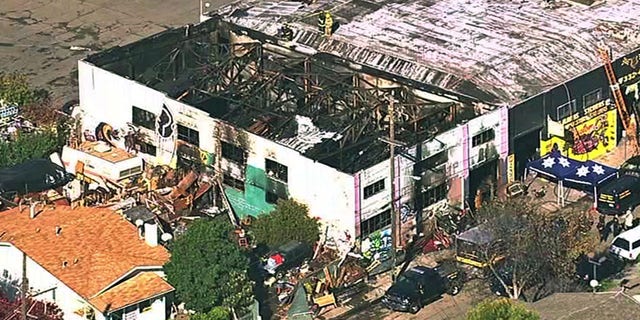 The "Ghost Ship" rave-party warehouse is seen after a deadly fire, in Oakland, Calif., in December 2016.