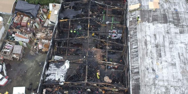 Inside the burned warehouse.